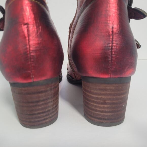 L'artiste Spring Step Elsie Red Leather Boots Boho Chunky Heel Womens 39 / 8.5US - Picture 9 of 11